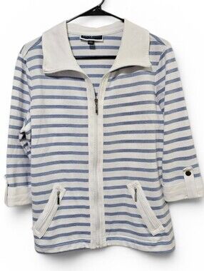 Karen Scott Sport Full Zip Blue And White Sweater Size PL